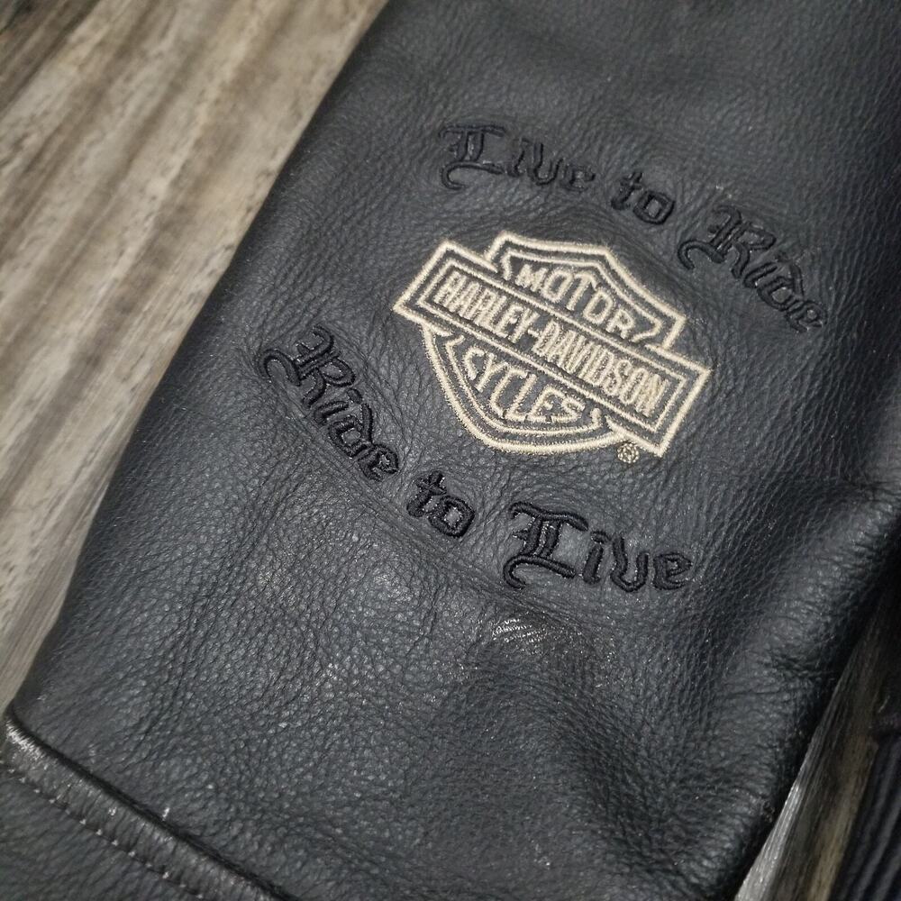 Harley Davidson Eagle Embroidered Distressed Leather Jacket Men's sz Large - Picture 3 of 16